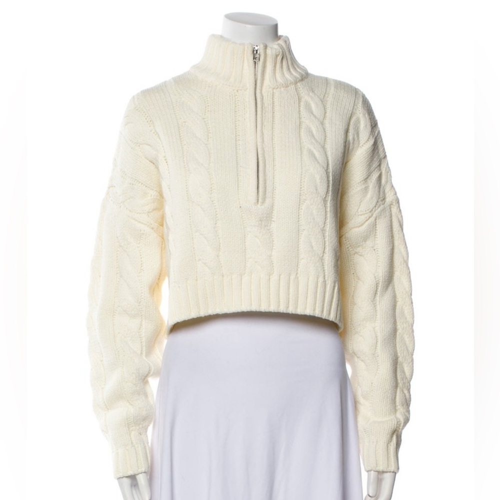 STAUD Cropped Hampton Cream Cable Knit Sweater Size Small